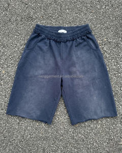 Casual Drawstring Cotton Streetwear Knee Length Shorts for Men Vintage Washed Double <b>Layer</b> Waist Shorts Men - Product Image 1