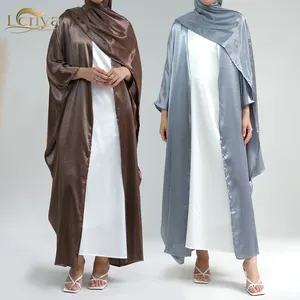 Loriya Shinny Polyester baru Cardigan Kimono Abaya Dubai 2023 pakaian Muslim tradisional wanita Abaya gaun sederhana