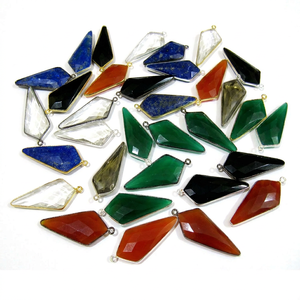 Mix Color Gemstone Briolette Faceted 15x35mm Approximately Arrowhead Shape Single Loop Bezel Connector - Product Image 1