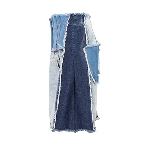 Nouveau short en jean droit pour femme, coupe ample et large, style rétro, avec empiècements de couleurs contrastées, tendance - Product Image 4