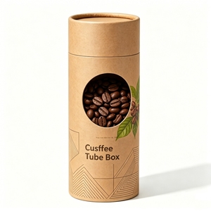 Custom Biodegradable Kraft Paper Tube Packaging With Clear Window Food Grade For <b>Coffee</b> <b>Beans</b> And Organic Tea - Product Image 2