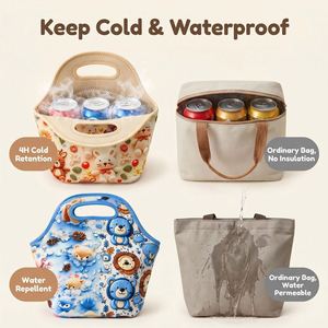 Sac à déjeuner en néoprène durable avec impression 3D personnalisée, poignée souple, imperméable, sac bento pour le bureau, l'école, les pique-niques et les sorties - Product Image 2