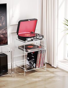 Modern Eco-Friendly Clear Acrylic <strong>Record</strong> <strong>Player</strong> <strong>Table</strong> with Storage Shelf Green Nightstand - Product Image 4
