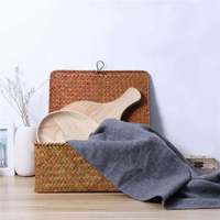 Boîte de rangement en jonc de mer tressé à la main avec couvercle, panier rectangulaire en paille naturelle pour étagères, bureau, bijoux, décoration bohème pour la maison