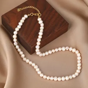 Colar de pérolas colar branco doce, colar de pérolas culinário para mulheres 18k ouro jóias de pérola feitas à mão