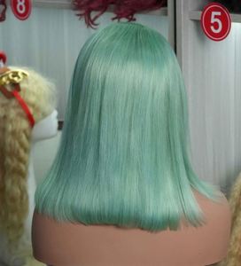 Pelucas Bob de Cabello Humano Verde Claro, 13x4, con Frente de Encaje, Cabello Virgen Remy para Mujer, Liso Sedoso, Encaje Transparente, Color Verde Menta - Product Image 5