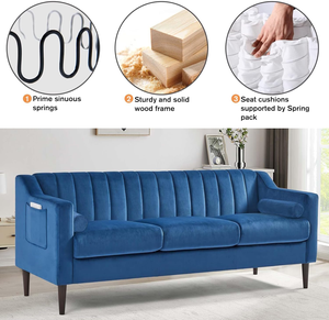 Ahşap Ayaklı Lüks Kadife Üç Kişilik Çekyat, Modern Retro Tasarım, Oturma Odası ve Alışveriş Merkezi Kullanımı İçin - Product Image 6