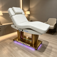 Elektrisch beheizbare Kosmetikliege mit Goldbasis, RGB-LED-Beleuchtung, 4 Motoren, Massage- und Gesichtsbehandlungsliege, verstellbare Spa- und Kosmetikliege