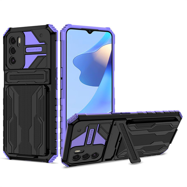 For Oppo A16 A16S A54 A53 A74 A95 A7 A5S A12 A11K F9 Case Shockproof Armor Card Slot Kickstand Protection Stand Phone Cover