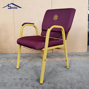 Chaise de conférence rouge SMILE, chaises d'église, design moderne pour extérieur, usage commercial, tissu en lin, rembourrage en mousse, acier, confortable, robuste - Product Image 2