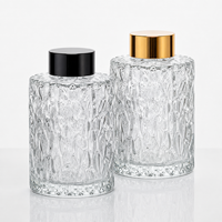 Bouteille diffuseur à roseaux en verre texturé personnalisée en gros, vide, transparente, pour huiles essentielles d'aromathérapie, avec bouchon noir ou doré