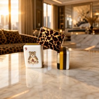Ensemble de Mahjong Américain de Luxe Léopard Doré, 160 Tuiles, Acrylique Gravé 4 Couches, Thème Animaux Sauvages, Personnalisé OEM