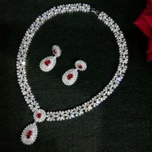 Hibride Luxe Vier Kleuren Vrouwen Trouwfeest Jurk Sieraden Grote Bengelen Druppel Bruids Cz Ketting Oorbellen Sieraden Sets N-1072 - Product Image 5