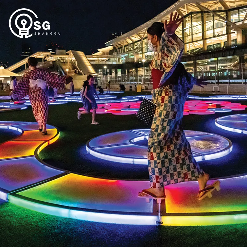 SG Festival musik portabel warna-warni lingkaran Led lampu bata 3D Digital LED sensitif RGB tari lantai untuk pencahayaan luar