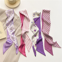 Populaire Foulard Bandeau Fin en Soie pour Femme Printemps 110*8cm, pour Cheveux, Sac à Main, Poignet, Bandana, Foulard, Ruban, Écharpe