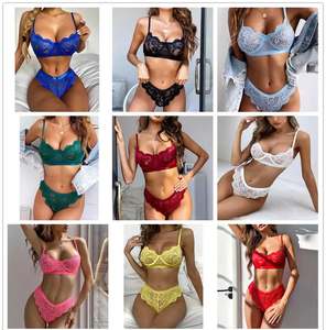 فانفوند الساخنة شفافة النساء Underwire رفع حمالة الصدر ثونغ الأزرق 2 قطعة الدانتيل - Product Image 6