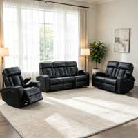 Conjunto de Sofás Reclinables Ergonómicos de Cuero Moderno, 3+2+1 Plazas, con Luces LED USB y Mesa Abatible, para Sala de Estar o Cine en Casa