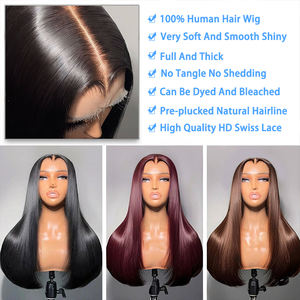 Perruque frontale en dentelle HD sans colle, cheveux humains vietnamiens bruts ultra-lisses, cuticules alignées, pré-épilée, <span class=keywords><strong>super</strong></span> double drawn - Product Image 4