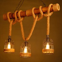 Suspension Cage à Oiseaux en Corde de Chanvre Style Industriel Vintage Américain, Hauteur Réglable, Idéale pour Restaurant et Magasin de Vêtements