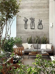 3 pezzi di metallo moderno decorazione della parete di arte Vaso di fiori interni adatto per ufficio e salotto tema naturale <span class=keywords><strong>casa</strong></span> caldo g - Product Image 2