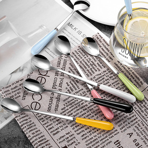 ช้อนสแตนเลส 304 ด้ามเซรามิก ลายส้มโอหลากสี ช้อนยาวสำหรับผสมน้ำแข็ง/กาแฟ - Product Image 2