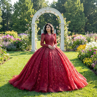 Robes de Quinceañera Lscm71 Red Princess Illusion Ball Gown, avec des fleurs 3D et des appliques, pour filles de 15 à 16 ans, Jancember