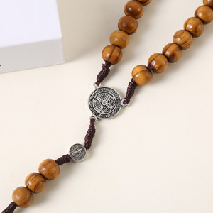 Collier Croix Crucifix en Bois Fait Main, Chapelet <span class=keywords><strong>de</strong></span> <span class=keywords><strong>Prière</strong></span> avec Perles, Charme Saint Benoît Vierge Marie, Bijoux Religieux Catholiques - Product Image 5