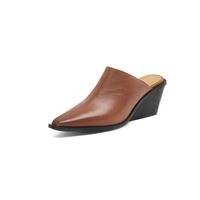 Mules compensées à bout carré en cuir véritable pour femmes, chaussures tendance, chaussures décontractées pour femmes, chaussures de bureau, chaussures d'été, chaussures d'extérieur