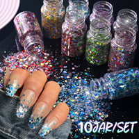 10 pots de paillettes holographiques pour ongles, mélange de flocons hexagonaux épais, paillettes laser irisées, fournitures de décoration pour résine et loisirs créatifs DIY