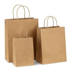 Sac en papier kraft brun et blanc avec poignée, impression de logo personnalisée, sac en papier kraft réutilisable avec poignée - Product Image 1