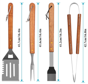 Ensemble d'ustensiles de barbecue en acier inoxydable avec manche en bois, kit d'outils de grillade résistant à la chaleur, facile à nettoyer pour la cuisson en extérieur - Product Image 2