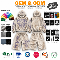 Ensemble sweat à capuche et short pour homme, personnalisé, vente en gros, style vintage délavé, imprimé graphique, coupe décontractée, mode décontractée, fabricant de vêtements OEM