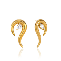 Boucles d'oreilles pendantes en zircon en forme de goutte d'eau, plaquées or 18 carats, en acier inoxydable, abstraites, étanches, bijoux pour femmes