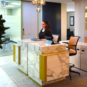 Mostrador de Recepción Personalizado en Oro, Diseño <span class=keywords><strong>Italiano</strong></span> con Piedra Natural, Mostrador de Recepción en Mármol Blanco de Carrara - Product Image 3