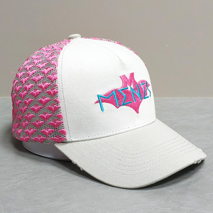 Casquette de camionneur déchirée style Y2K pour filles, dos en maille rose avec broderie de lettres, casquette de camionneur ajustable - Product Image 2