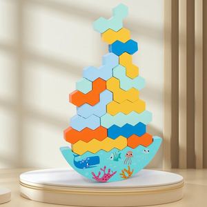 Jeu éducatif coloré de tri des nombres, blocs en bois à empiler, jeu d'équilibre avec dés pour enfants - Product Image 1