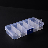 Boîte de rangement transparente en PP à 10 compartiments détachables, multifonctionnelle, rectangulaire, à parois fines, pour bijoux, matériel de pêche, nail art et petits objets
