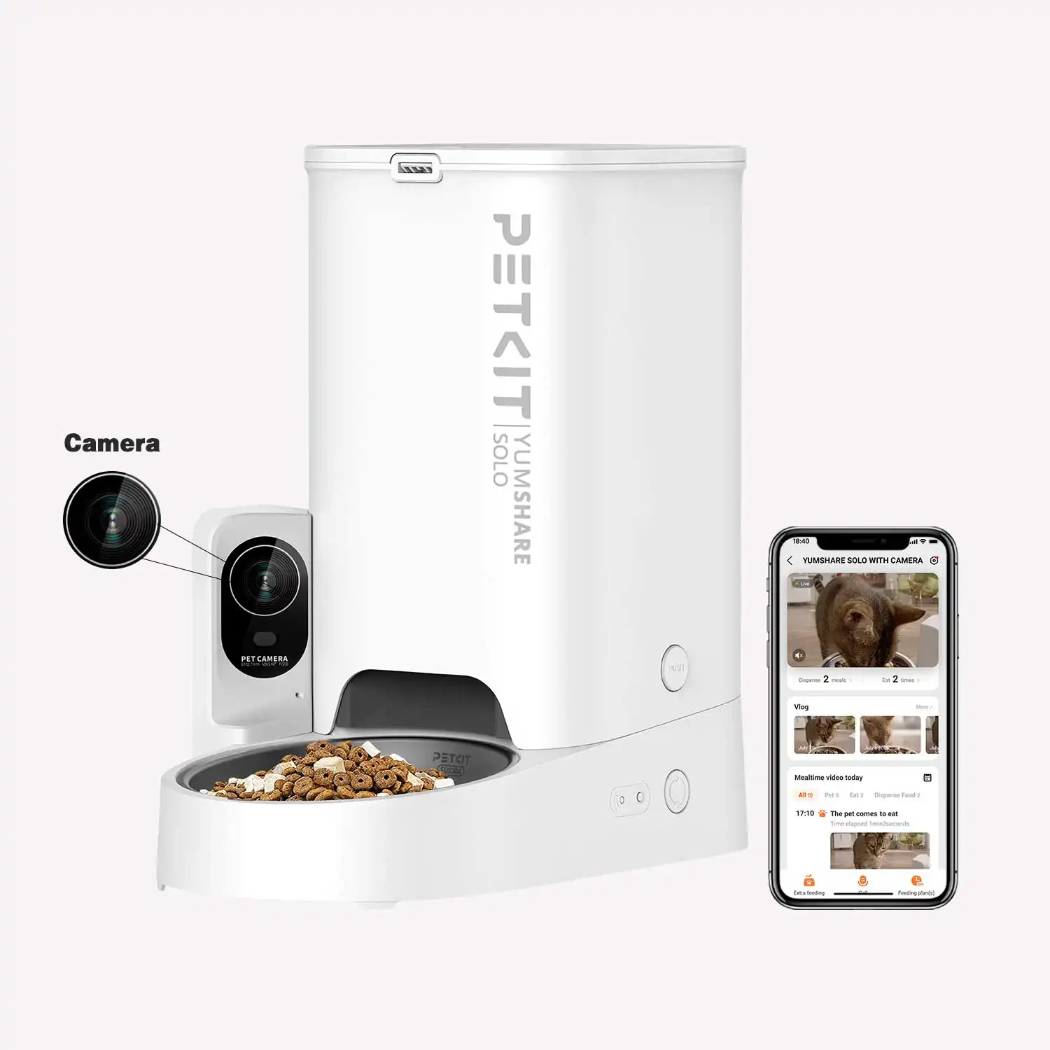 2023 nuovi arrivi PETKIT autorizzato Genuine YumShare Solo con fotocamera Pet Smart Feeder WIFI APP Control alimentatore automatico per animali domestici