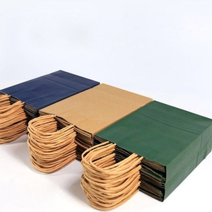 Wholesale brown take away carry out bags for restaurant fast food packaging tote kraft paper bag