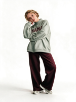 Sweat-shirt vert tendance à col montant pour femmes et adolescentes 2026 – Haut d'hiver ample et court à manches longues