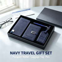 Coffret Cadeau de Voyage d'Affaires de Luxe avec Logo Personnalisé, Porte-Passeport RFID, Étiquette à Bagages, Stylo Exécutif, Coffret Cadeau d'Entreprise 4 pièces pour Hommes