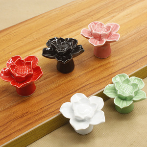 Poignée en céramique couleur Lotus pastoral dessin animé pour enfants poignée armoire tiroir armoire tire poignées de meubles quincaillerie - Product Image 5