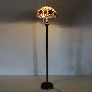 LongHuiJing Traditional Tiffany LED Floor Lamp with Handmade Stained Glass Red Rose Dragonfly Pattern Lampshade Antique Style - Product Image 4