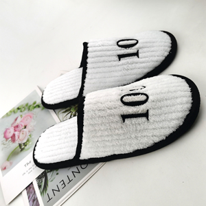 Benutzer definierte Hotel ausstattung Einfaches Design Home Luxus Baumwolle Koralle Spa Hotelzimmer Hausschuhe mit Logo Fleece Slipper - Product Image 2