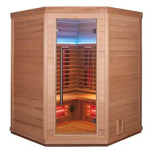 Uso domestico SS-450V per 4 persone Sauna a infrarossi a vapore secco a spettro completo in vetro rosso riscaldatore ad angolo Design cicuta benefici per la salute - Product Image 1