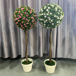PZ-1-237 Home Garden Decor Lifelike Faked Mixed Rose Floral Planta Em Vaso Branco <span class=keywords><strong>Topiary</strong></span> Flor Artificial Árvore De Bola - Product Image 2