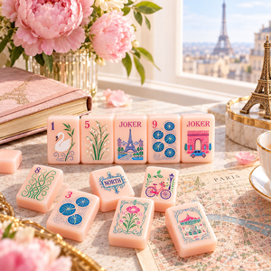 Juego de Mahjong Americano Edición Monumentos de París con Fichas de Torre Eiffel en Acrílico Rosa Melocotón para Noches de Juego en Casa con Estilo - Product Image 2
