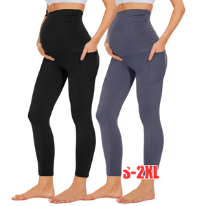 เลกกิ้งคนท้องสำหรับผู้หญิง ไร้ตะเข็บ ยืดหยุ่นสูง กางเกงออกกำลังกายสำหรับตั้งครรภ์ กางเกงโยคะรัดรูป มีเชือกผูกเอว ระบายอากาศได้ดี มีกระเป๋า - Product Image 1