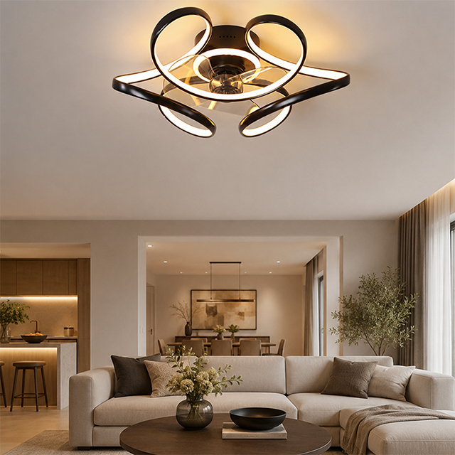 Creative Modern Invisible Ceiling Fan with Light with Remote Control DC Motor 6-Speed Dimmable for Bedroom & Restaurant