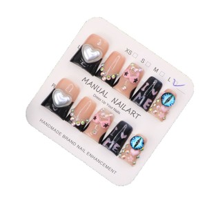 Faux ongles manuels à presser taille L, motif cœur et strass œil pour femme - Product Image 4